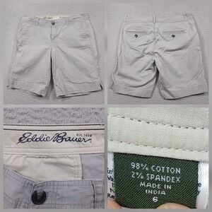 Eddie Bauer Chino Shorts Womens 6 Light Gray Stretch Casual